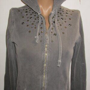 true religion women gray hoodie with studs' full front zipper  size S Small